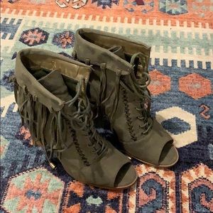 So Me Army Green Fringe Booties